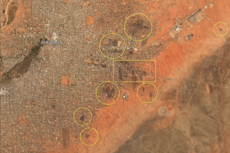 صورة تظهر مناطق استهدفها قصف مكثف في مدينة الفاشر عاصمة ولاية شمال دارفور (منصة سنتينل هاب)